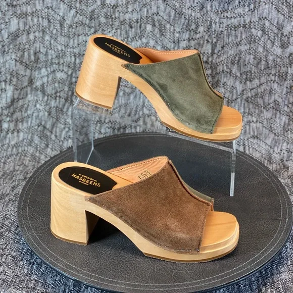 Swedish Hasbeens Suede Combo Clog Sandal Women's 38 - Picture 4 of 10